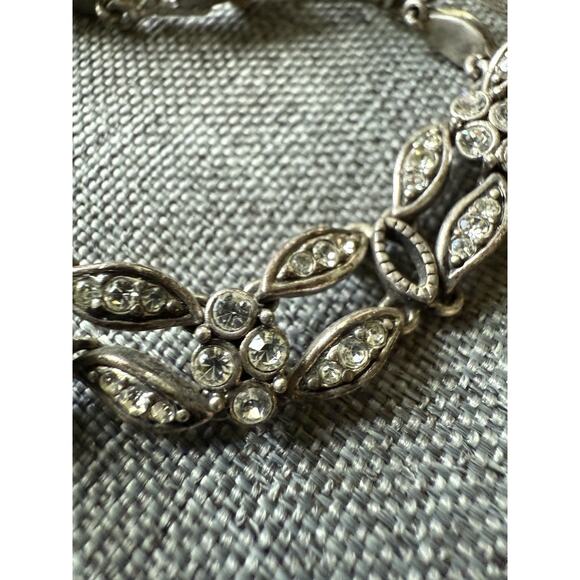 Vintage Silver Tone Rhinestone Link Bracelet Station Stackable Cocktail Coquette - Picture 2 of 6